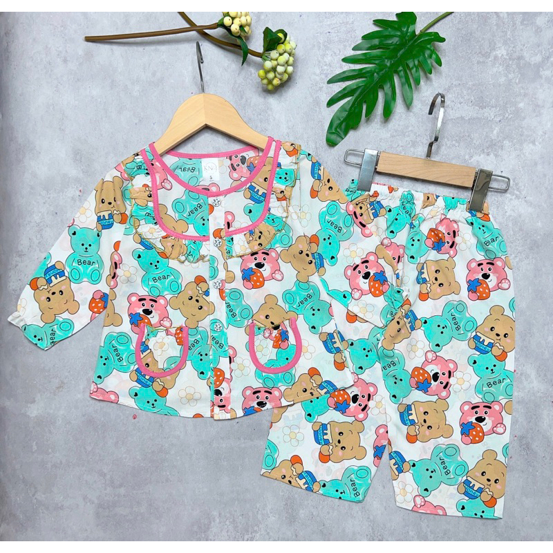 Bộ tole/lanh bé gái tay dài quần dài cài giữa -KN Kids