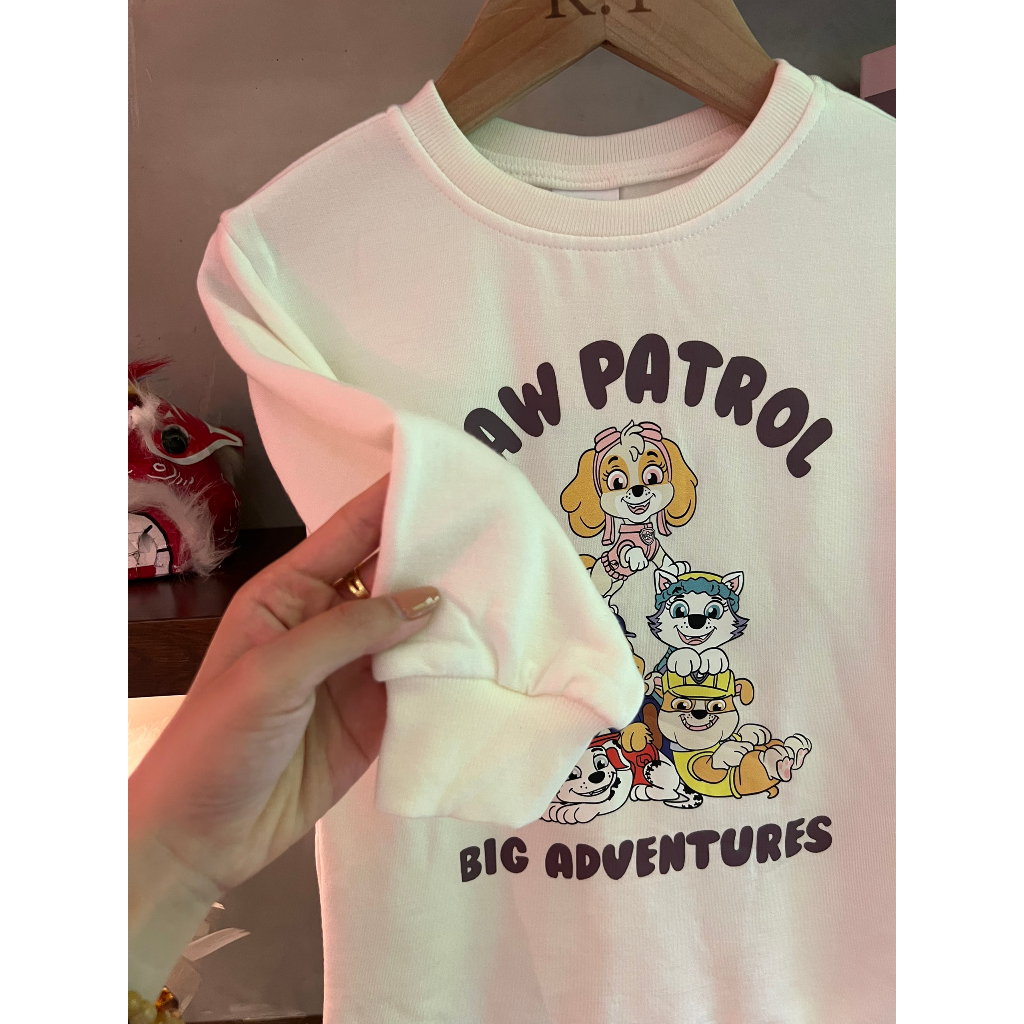 Váy nỉ suông cổ tròn dài tay hoạ tiết cún Paw patrol cho bé gái mặc thu đông đi học đi chơi thoải mái