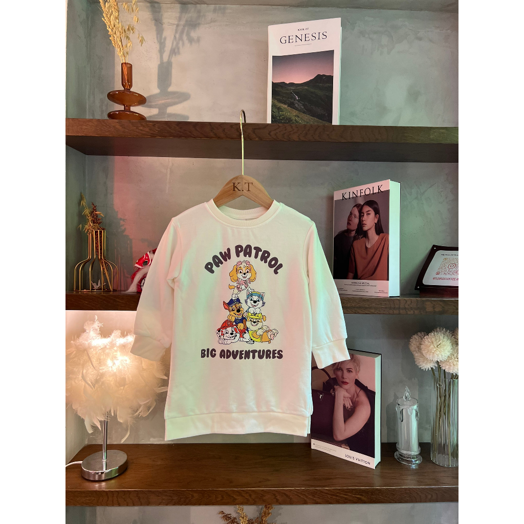 Váy nỉ suông cổ tròn dài tay hoạ tiết cún Paw patrol cho bé gái mặc thu đông đi học đi chơi thoải mái