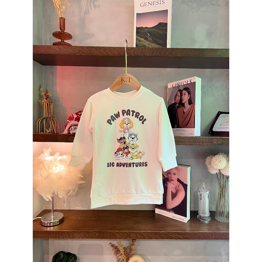 Váy nỉ suông cổ tròn dài tay hoạ tiết cún Paw patrol cho bé gái mặc thu đông đi học đi chơi thoải mái