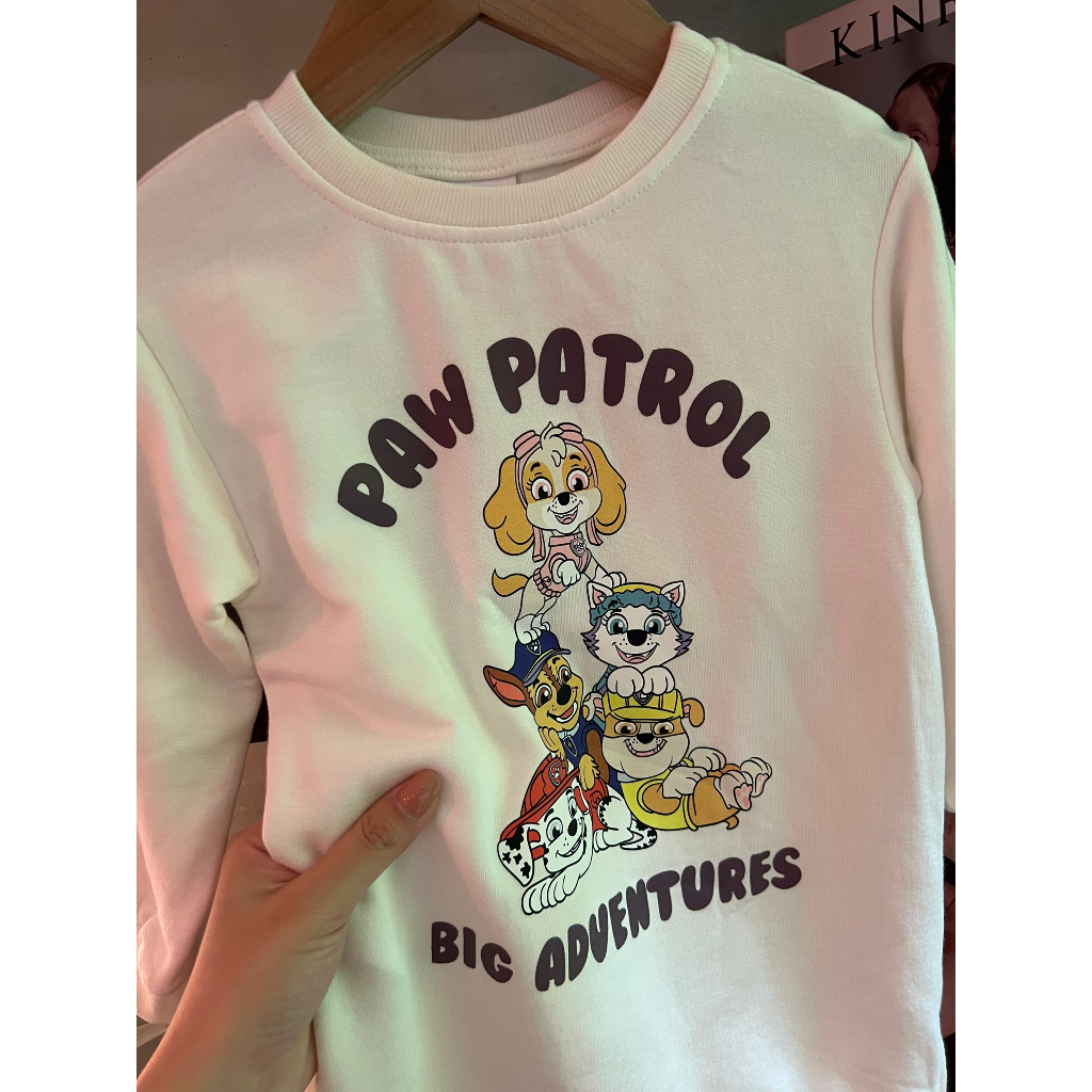 Váy nỉ suông cổ tròn dài tay hoạ tiết cún Paw patrol cho bé gái mặc thu đông đi học đi chơi thoải mái