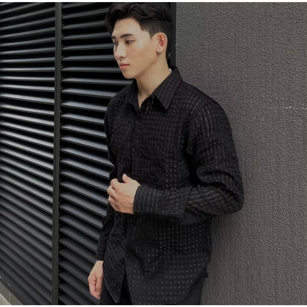 Áo sơ mi nam tay dài chất vải xốp cotton lưới mặc mát, đi biển đi du lịch