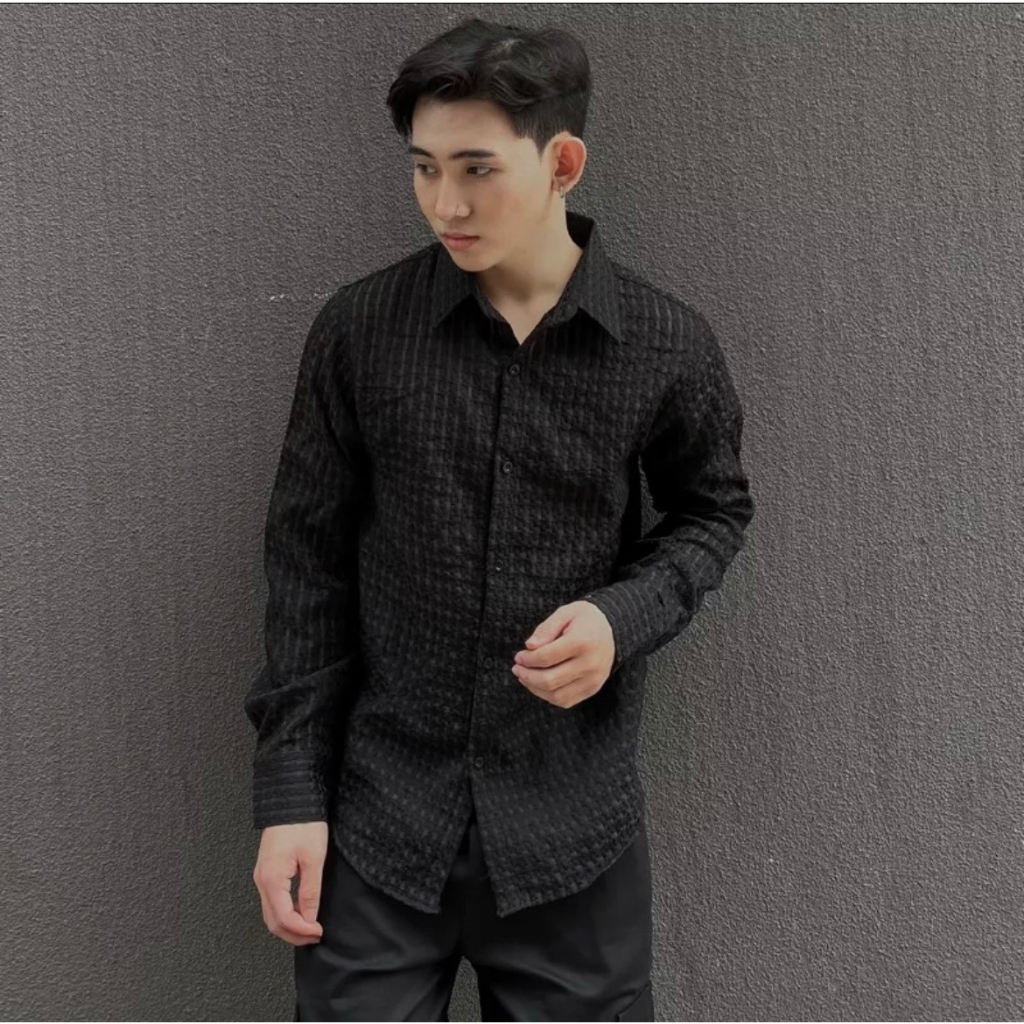 Áo sơ mi nam tay dài chất vải xốp cotton lưới mặc mát, đi biển đi du lịch