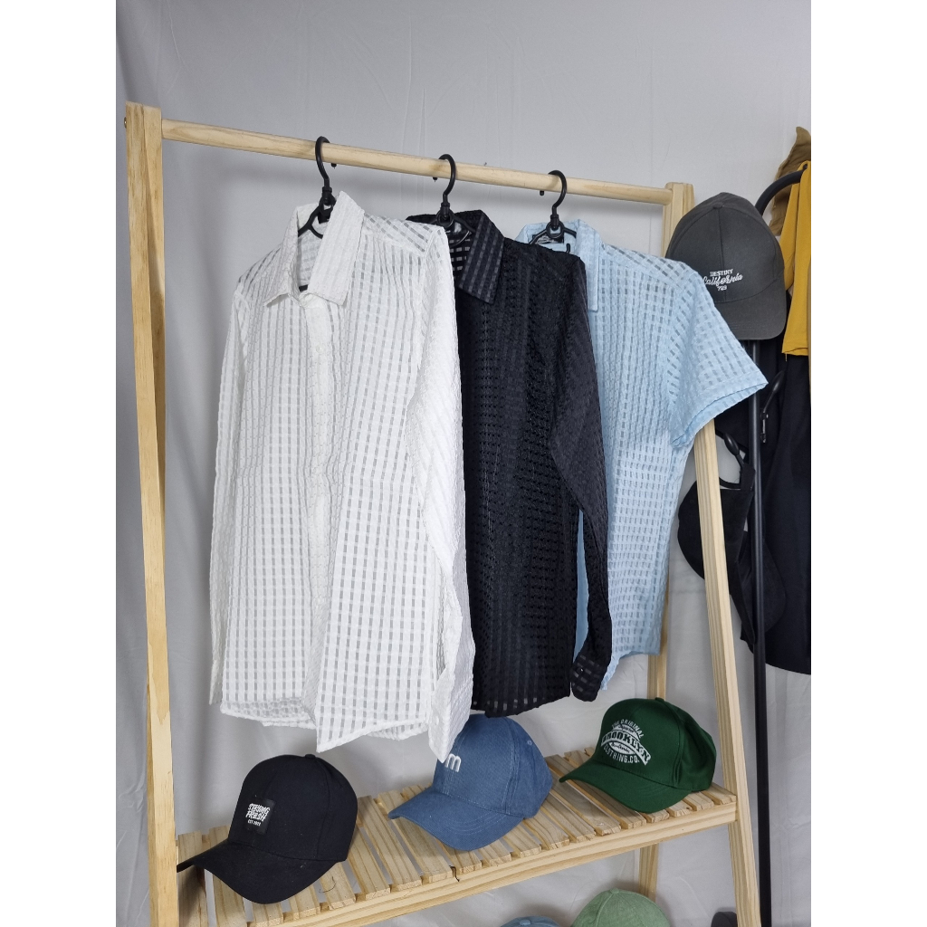 Áo sơ mi nam tay dài chất vải xốp cotton lưới mặc mát, đi biển đi du lịch