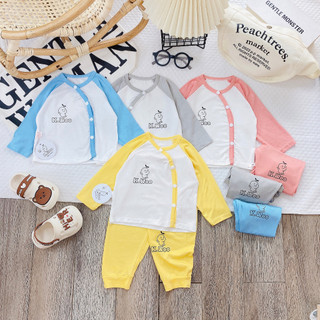 (MS27)Bộ dài tay thu đông cúc chéo Kwoo chất thun lạnh phối tay thời trang cực chất cho bé