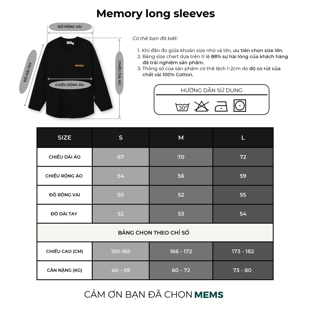 Memory long sleeves | MEMS Áo thun cotton nam nữ tay dài trơn cổ tròn in slogan