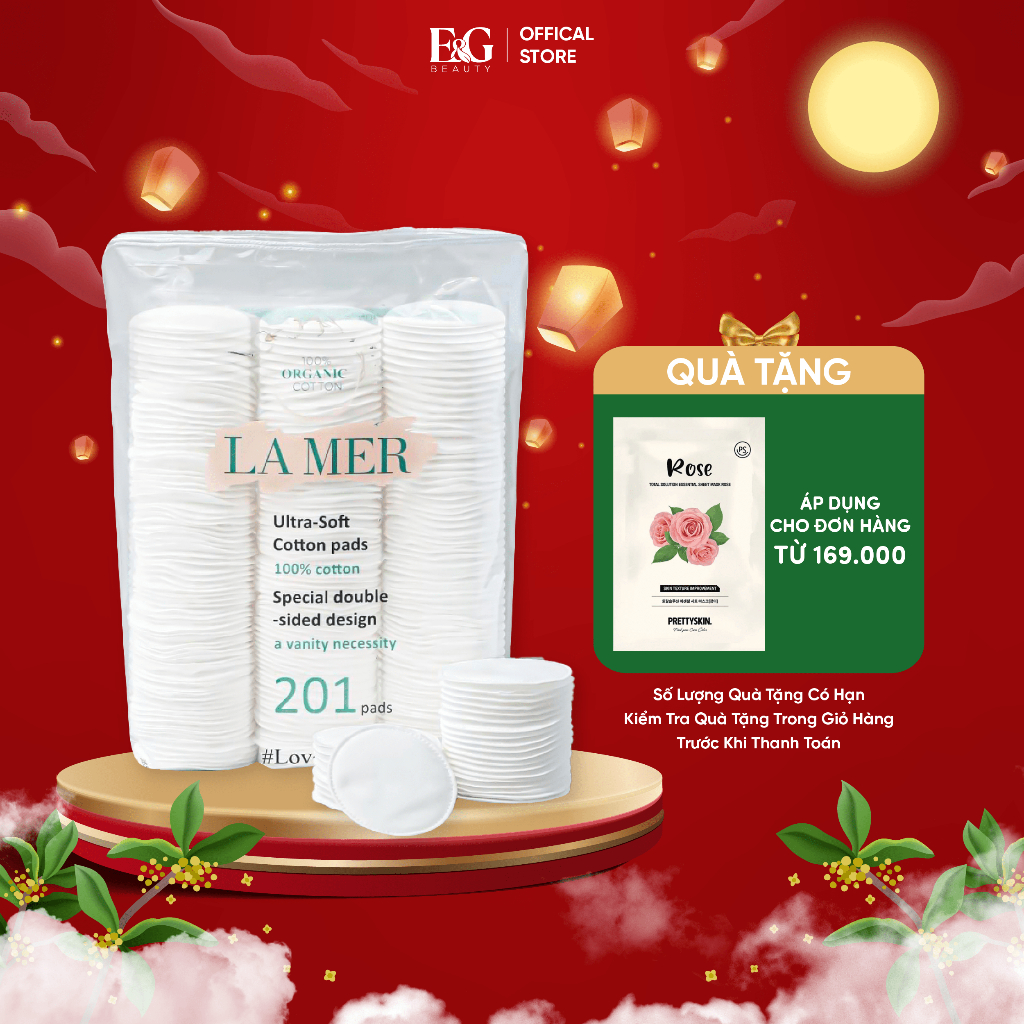 Bông tẩy trang Lamer 100% cotton loại 60 miếng, 120 miếng và 201 miếng