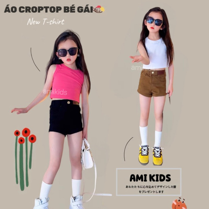 Áo Croptop Bé Gái, Áo Thun Sát Nách Dễ Phối Đồ Vải Cotton