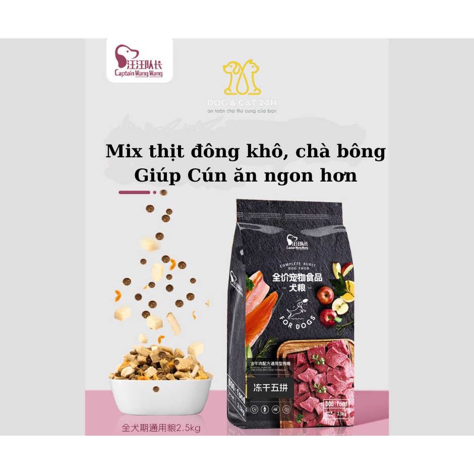 Hạt Captain cho chó kén ăn 500g - 2.5kg, trộn bò - cá hồi - phô mai