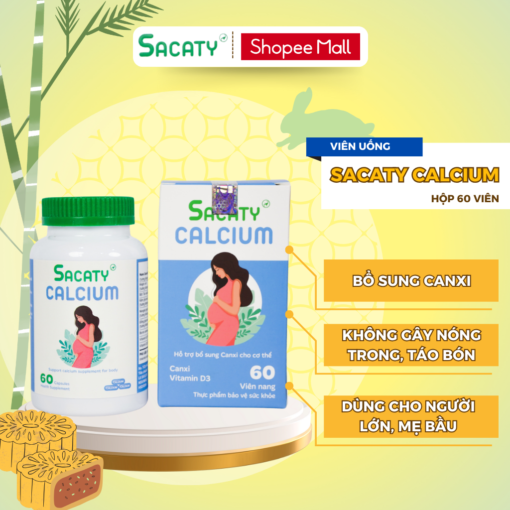 Viên Uống Bổ Sung Canxi SACATY CALCIUM Hộp 60 viên - Hỗ Trợ Bổ Sung Canxi Cho Mẹ Bầu và Người Lớn