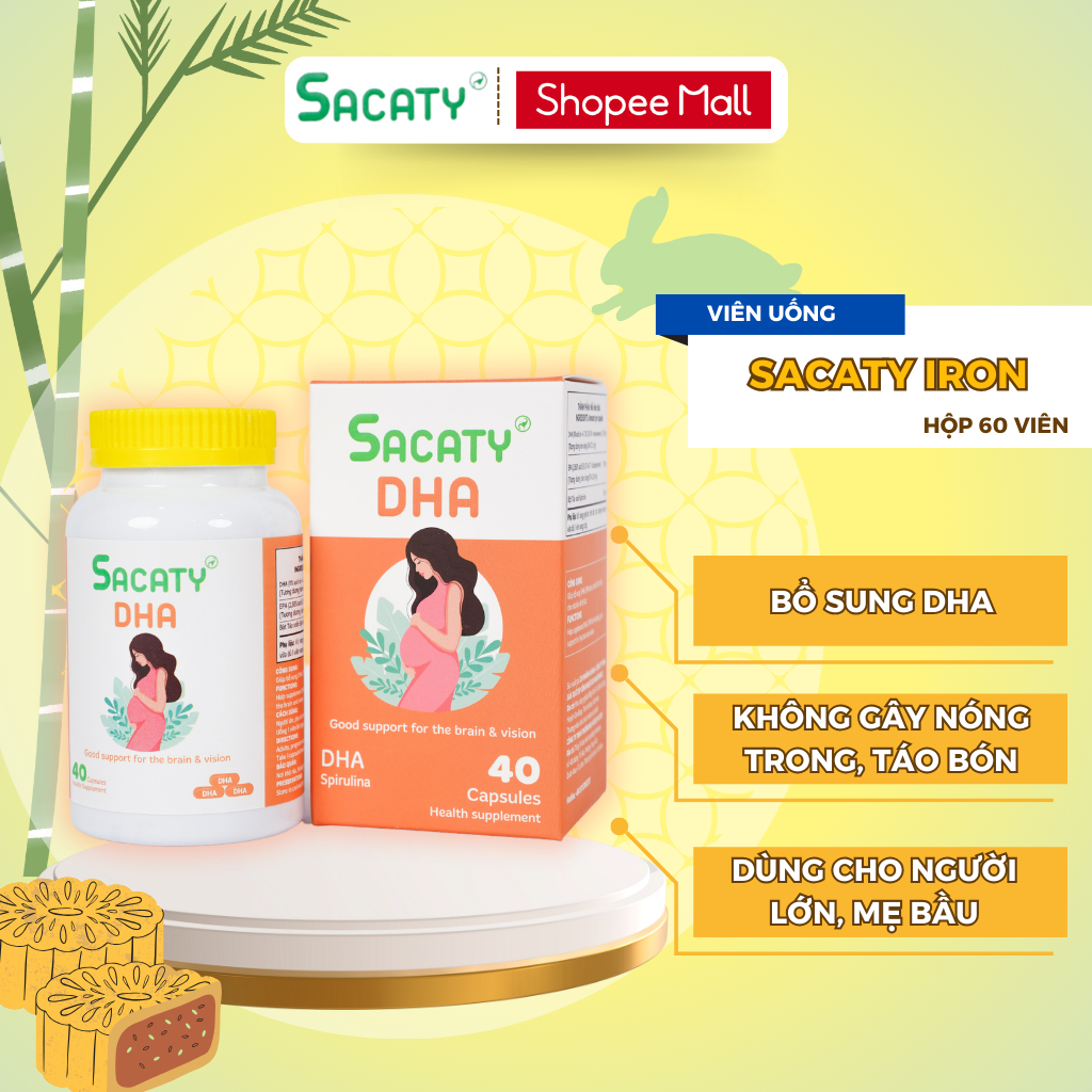 Viên Uống Bổ Sung DHA SACATY hộp 40 viiên - Hỗ Trợ Bổ Sung DHA, EPA Cho Mẹ Bầu và Người Lớn Không Gây Nóng Trong