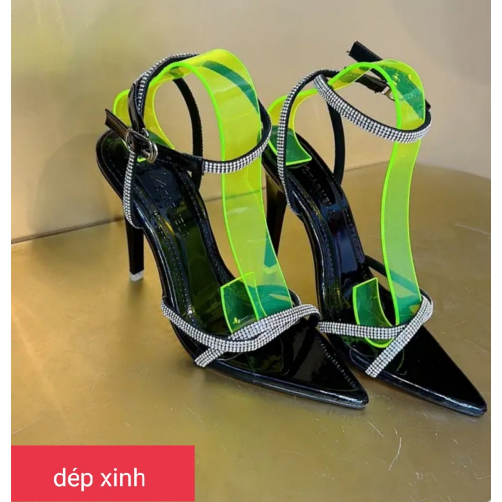 Dép sandal cao gót quai chéo đính đá,gót nhọn cao 9cm siêu hót