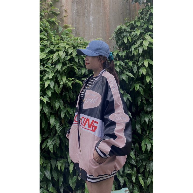 ÁO KHOÁC BOMBER CAO CẤP PHỐI DA HỒNG