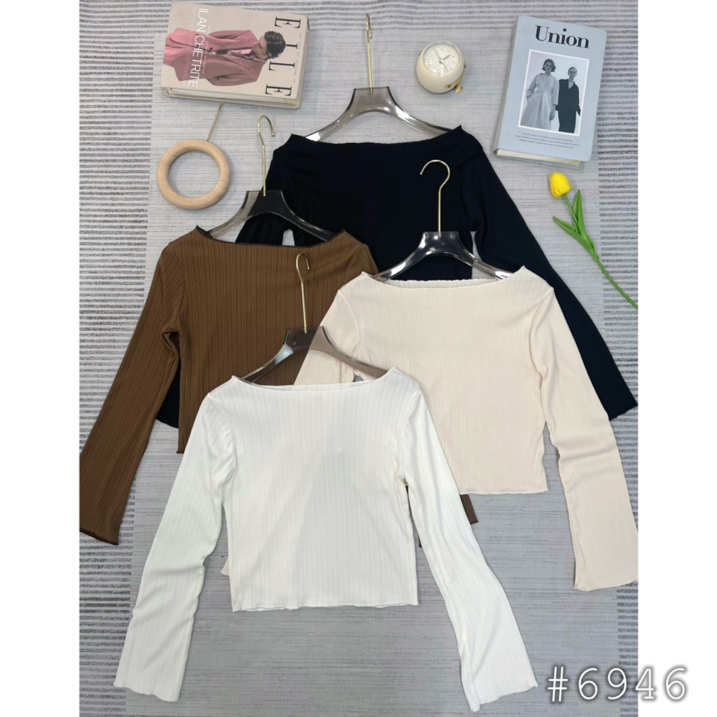 Áo dệt kim trễ vai  dài tay bèo siêu xinh mix đồ đi chơi đỉnh phong cách Calina mã Aodetkim6946_P11K14