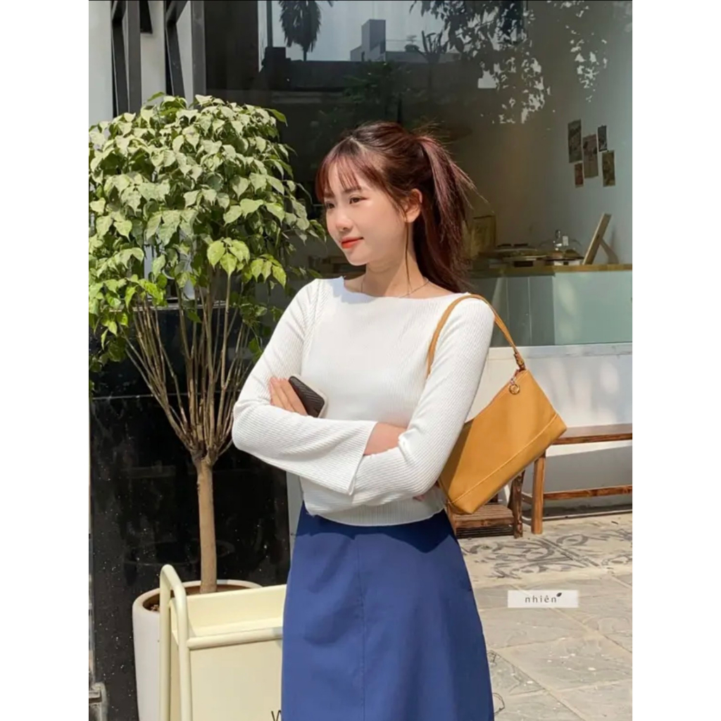 Áo dệt kim trễ vai  dài tay bèo siêu xinh mix đồ đi chơi đỉnh phong cách Calina mã Aodetkim6946_P11K14