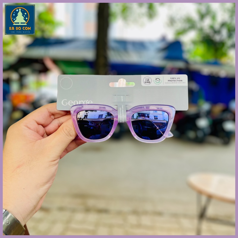 Kính râm trẻ em GEORGE size 3-6 tuổi gọng nhựa tím bóng, chống UV đeo cực đẹp, đầy đủ tem tag chuẩn Auth