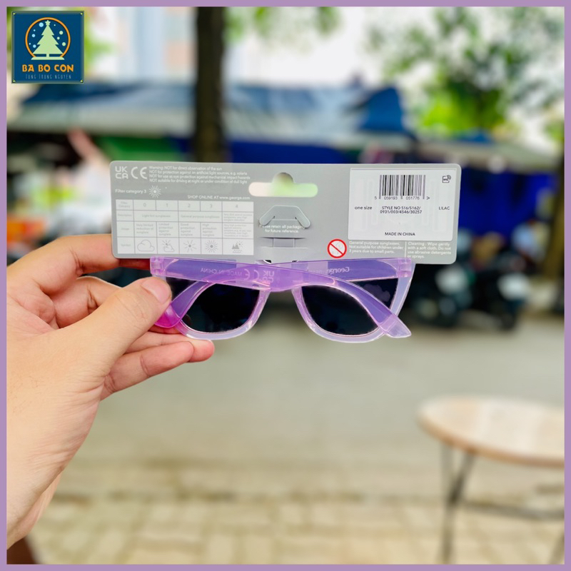 Kính râm trẻ em GEORGE size 3-6 tuổi gọng nhựa tím bóng, chống UV đeo cực đẹp, đầy đủ tem tag chuẩn Auth