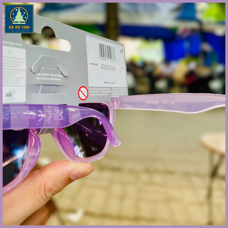 Kính râm trẻ em GEORGE size 3-6 tuổi gọng nhựa tím bóng, chống UV đeo cực đẹp, đầy đủ tem tag chuẩn Auth
