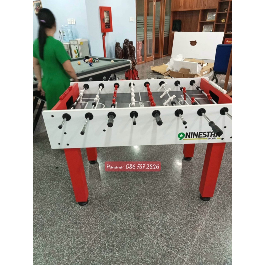 Bàn Bi Lắc Bóng Đá Cỡ Lớn 1,4m NineStar Robot Red White Chuẩn Thi Đấu, Banh Bàn Foosball 1m4 Gia Đình Văn Phòng Hanana
