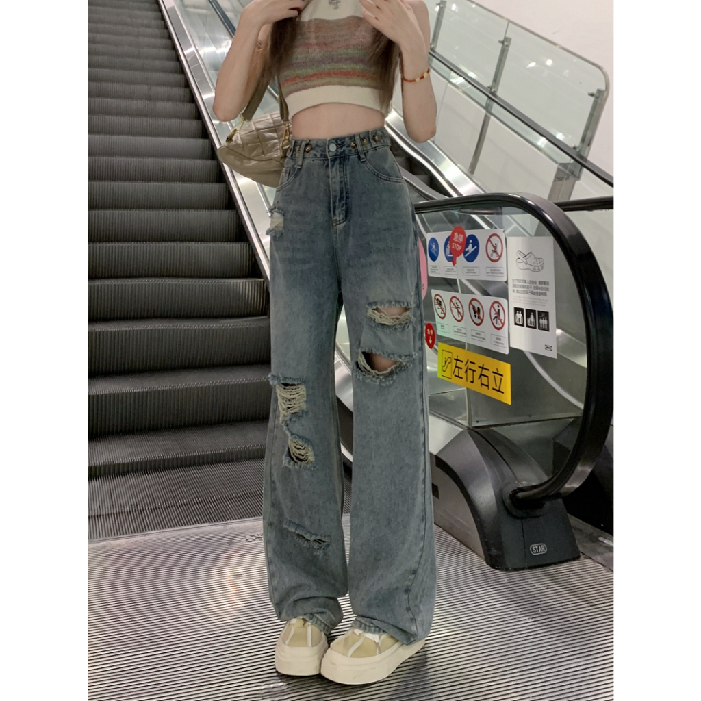 Quần Jeans Nữ Ống Rộng , Quần Bò Nữ Ống Suông Rách Đầu Gấu Có Đai Cạp TL06 | BigBuy360 - bigbuy360.vn