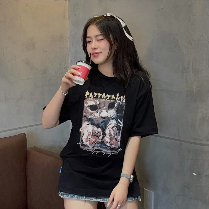 Áo Thun Đen Mèo PATTATAKK 🌸Áo Baby Tee thun Nữ cotton co dãn🌸