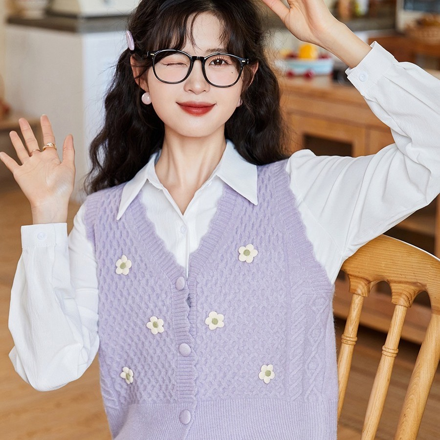 Áo dệt kim sát nách, cardigan nữ phong cách Hàn quốc, gile len đính hoa GL056