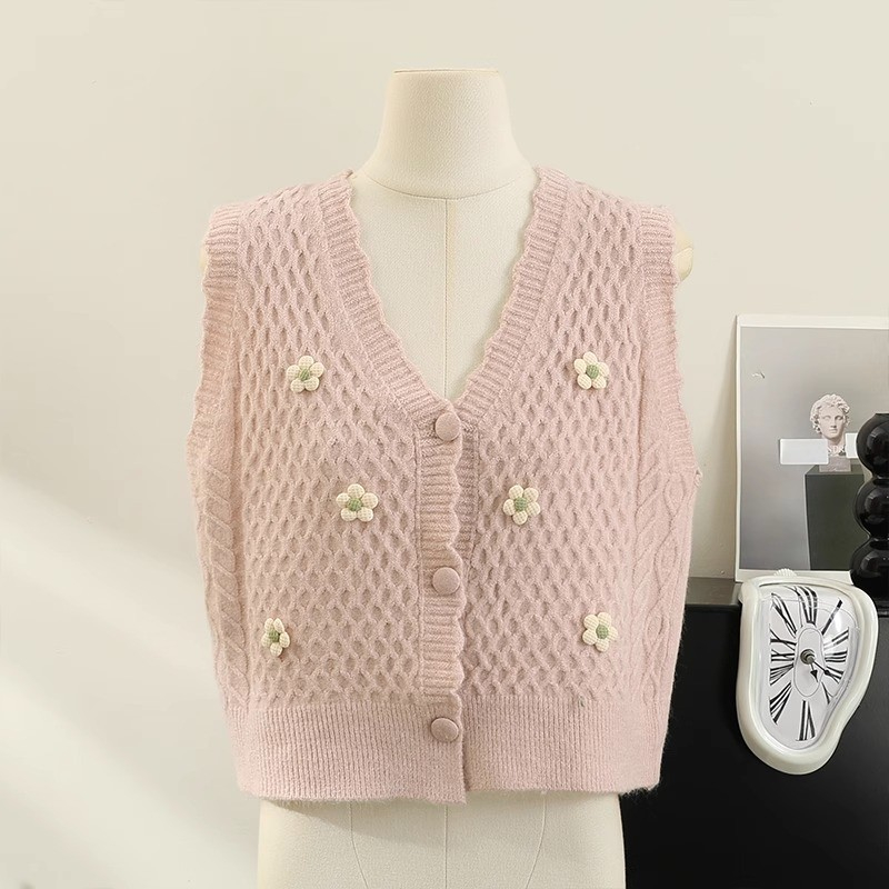 Áo dệt kim sát nách, cardigan nữ phong cách Hàn quốc, gile len đính hoa GL056