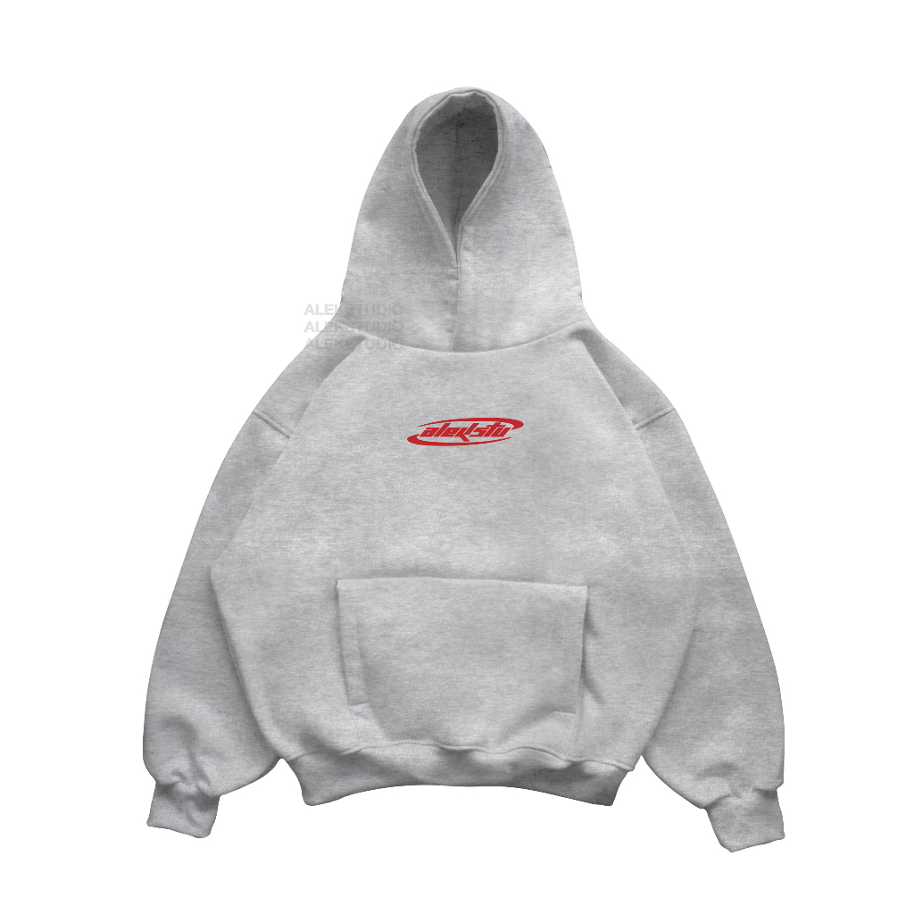 ÁO HODDIE BASIC UNISEX "Y2K" LOGO MÀU XÁM FORM BOXY | ALEKSTUDIO
