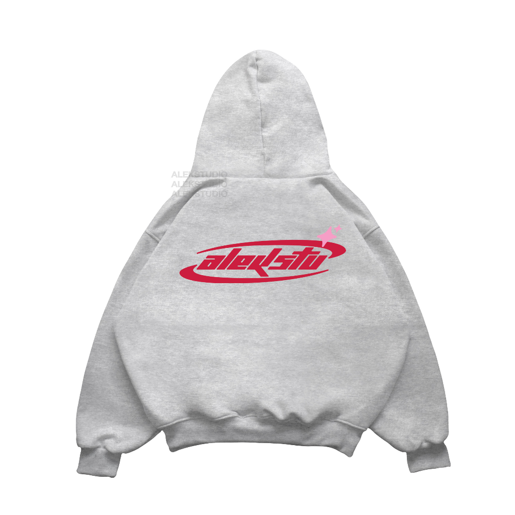 ÁO HODDIE BASIC UNISEX "Y2K" LOGO MÀU XÁM FORM BOXY | ALEKSTUDIO