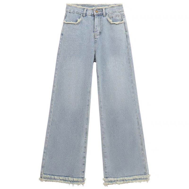 Quần Jeans Nữ Ống Rộng , Quần Bò Nữ Ống Suông Màu Xanh Tua Rua 2 Tầng TL20 | BigBuy360 - bigbuy360.vn