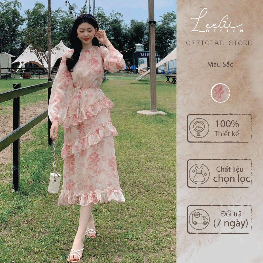 Váy dài hoa nhí bèo chéo LeeGi Design tiểu thư Min5756 Min5757