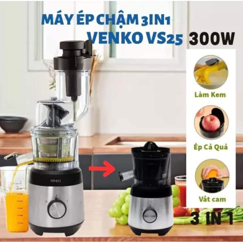 Máy ép chậm venko vs25 - máy ép trái cây kiêm vắt cam - Bảo hành 12 tháng