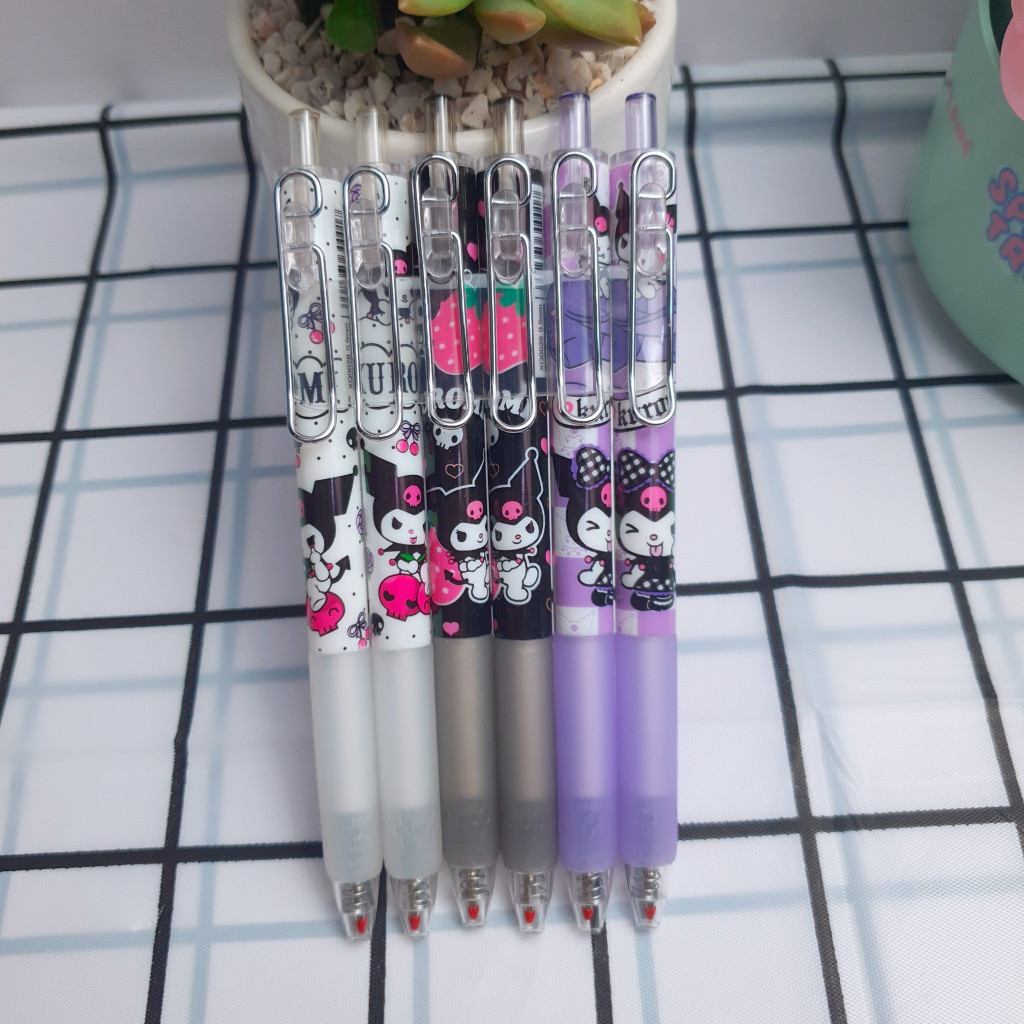 Hộp 12 cây bút bi đầu bấm mực gel họa tiết Kuromi dễ thương  ngòi 0.5mm