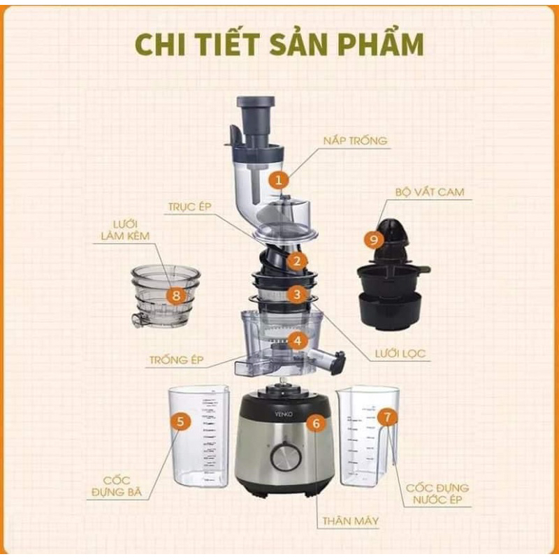 Máy ép chậm venko vs25 - máy ép trái cây kiêm vắt cam - Bảo hành 12 tháng