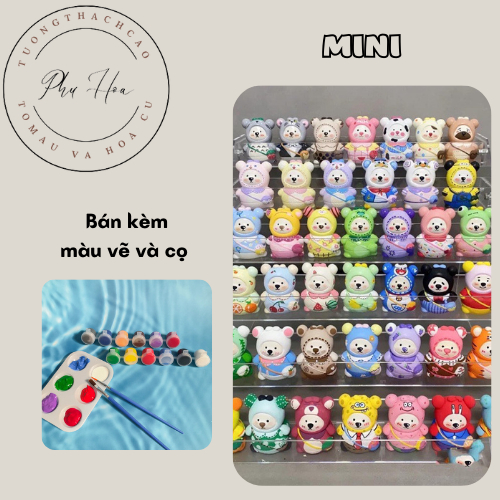 Tô Tượng Thạch Cao Gấu Đeo Túi , Skullpanda , Hồ Ly Size MINI