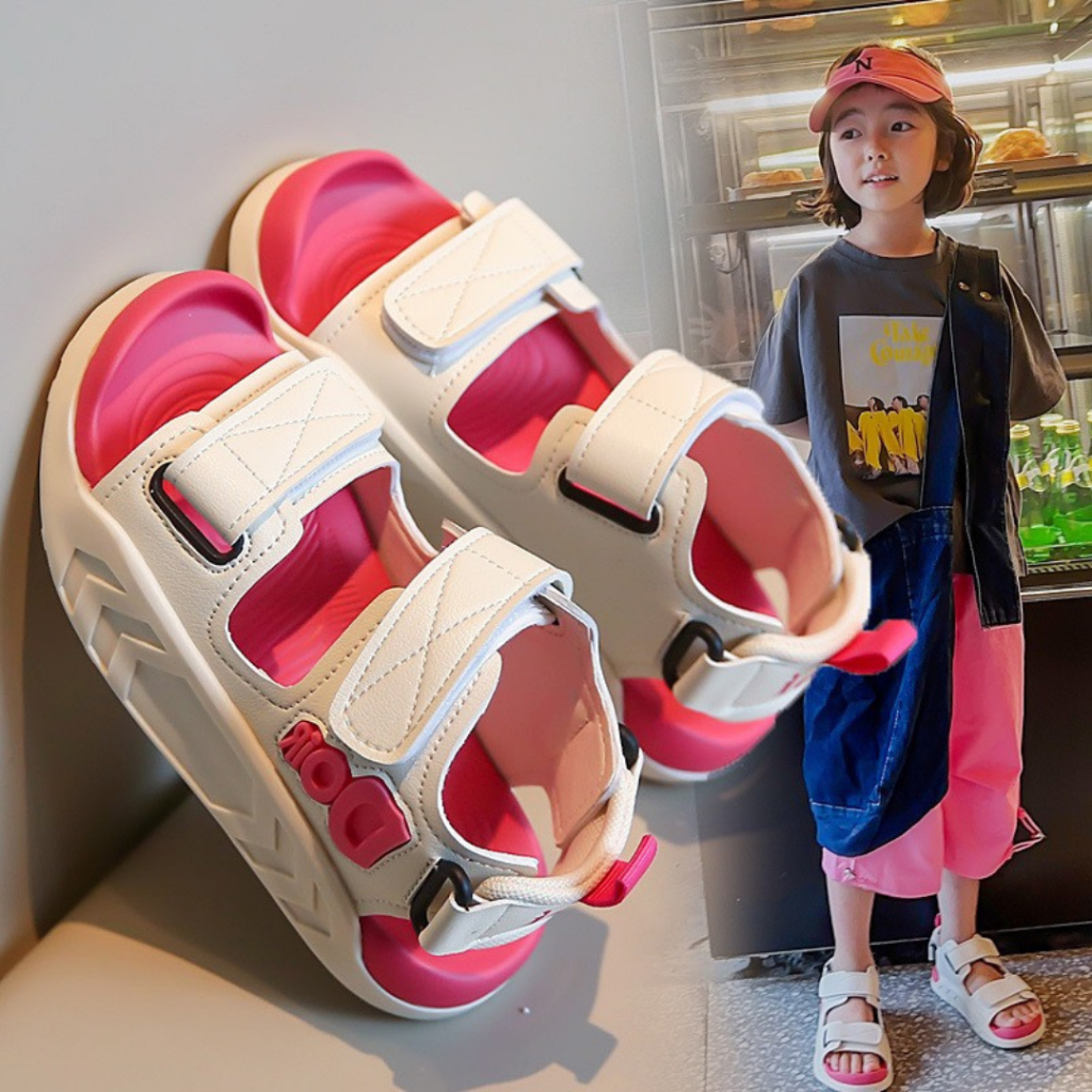 Sandal Bé Trai Bé Gái Dép Sandal Chất Liệu Da Mềm Quai Dán Ngang Mẫu Mới