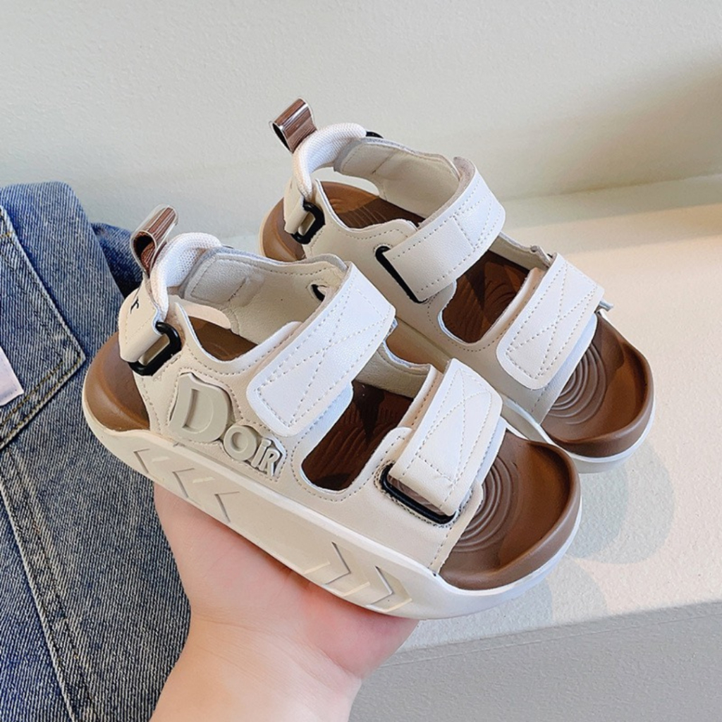 Sandal Bé Trai Bé Gái Dép Sandal Chất Liệu Da Mềm Quai Dán Ngang Mẫu Mới