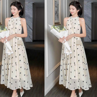 Đầm váy nữ cổ yếm dáng dài,đầm voan hoa tiểu thư siêu xinh dàng cho nàng đi chơi,đi biển