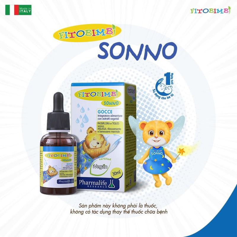 Chính Hãng FITOBIMBI SONNO, 30ml, Siro hỗ trợ ngủ ngon cho bé