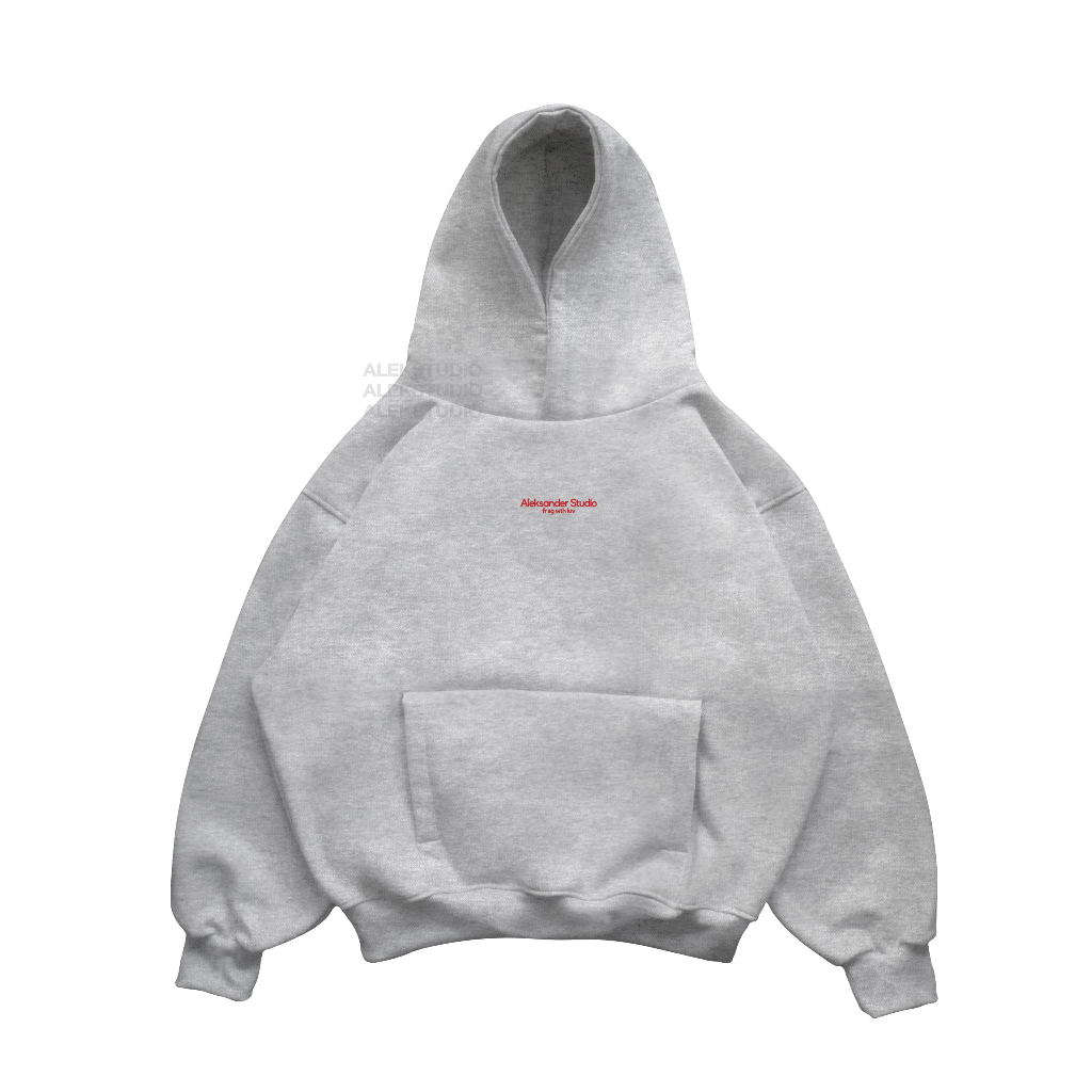 ÁO HODDIE BASIC UNISEX "SMALL" LOGO MÀU XÁM FORM BOXY | ALEKSTUDIO