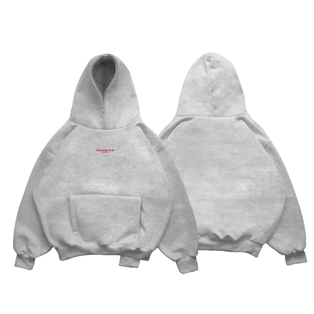 ÁO HODDIE BASIC UNISEX "SMALL" LOGO MÀU XÁM FORM BOXY | ALEKSTUDIO