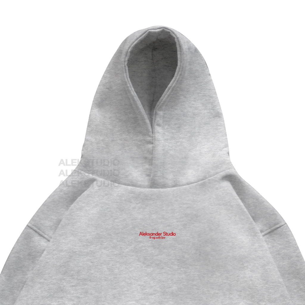 ÁO HODDIE BASIC UNISEX "SMALL" LOGO MÀU XÁM FORM BOXY | ALEKSTUDIO