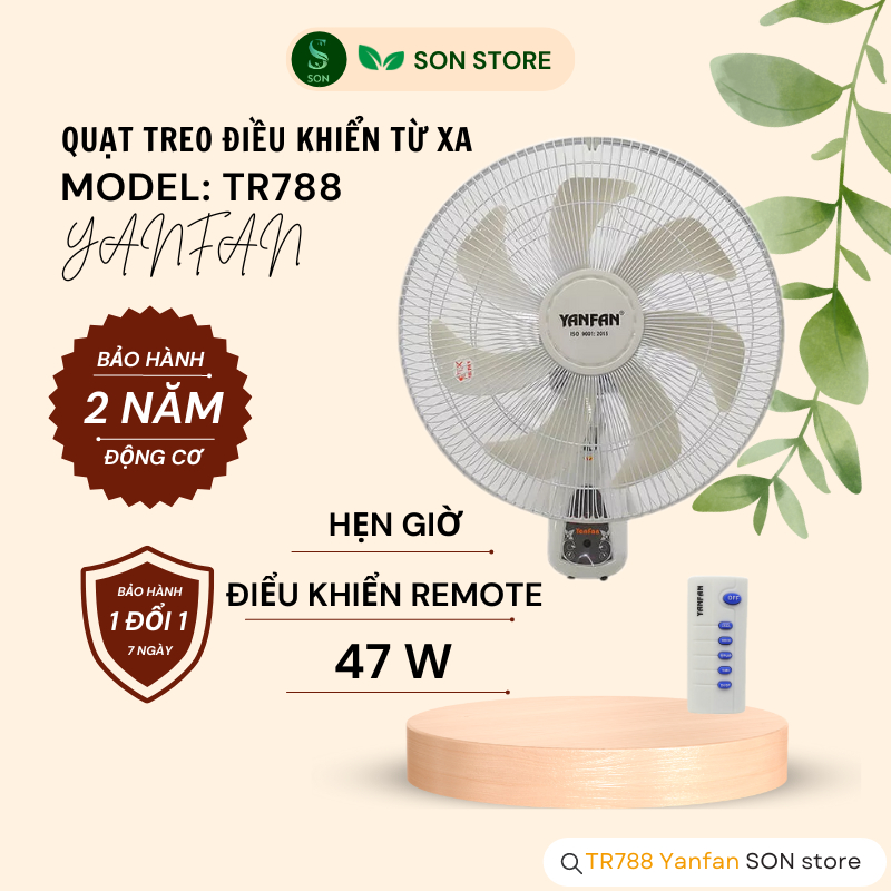 Quạt Treo Tường YANFAN TR788 Điều Khiển Từ Xa - Hẹn Giờ, Cánh 7 Lá 47W, Điều Chỉnh Gió Tự Nhiên