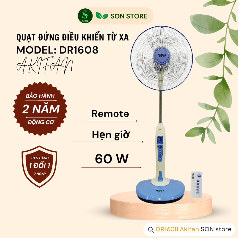 Quạt Đứng AKIFAN Điều Khiển Từ Xa DR1608 - Hẹn Giờ - Gió Tự Nhiên - 60W.