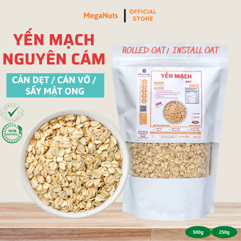 Yến Mạch Cán Dẹt, Cán Vỡ MEGANUTY nhập khẩu Úc 500gr - Yến mạch nguyên cám hỗ trợ giảm cân, ăn dặm cho bé