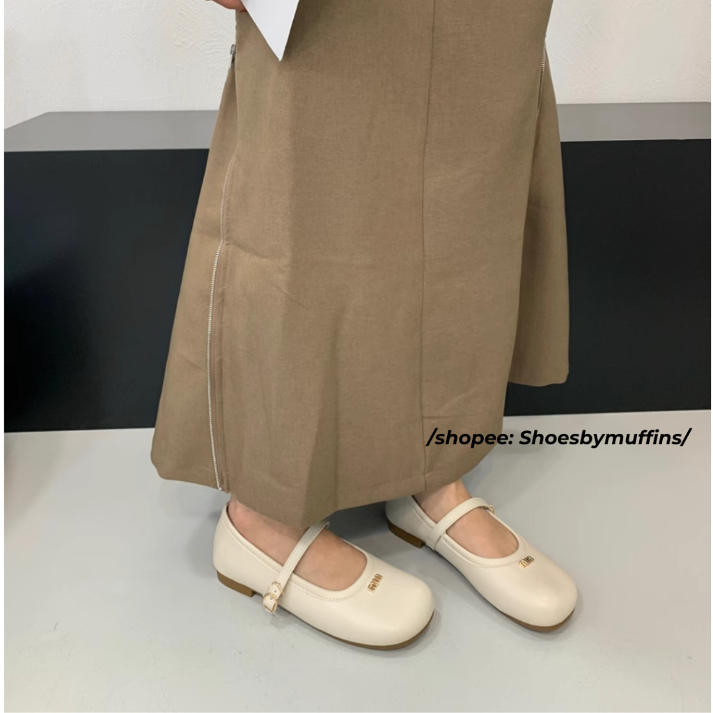 Giày búp bê Mary Jane da mềm họa tiết miumiu phong cách Hàn Quốc