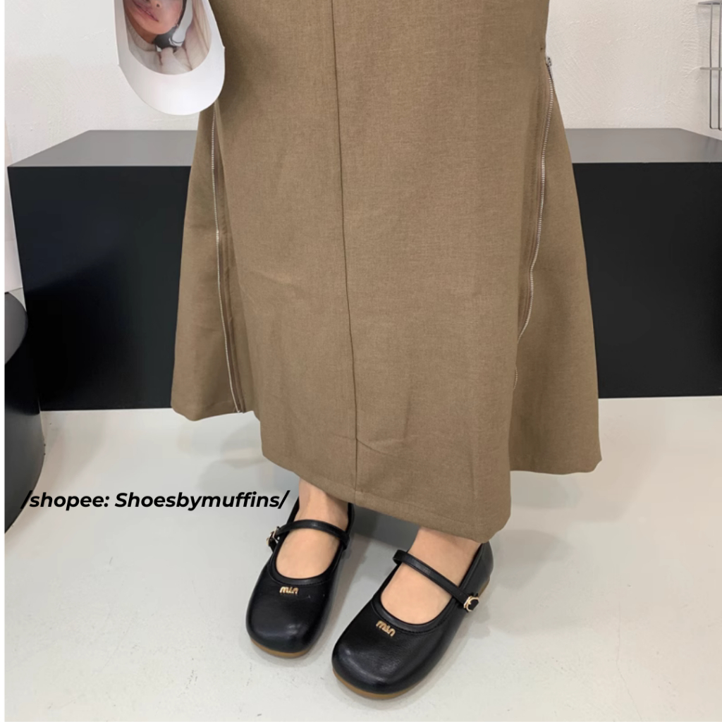 Giày búp bê Mary Jane da mềm họa tiết miumiu phong cách Hàn Quốc