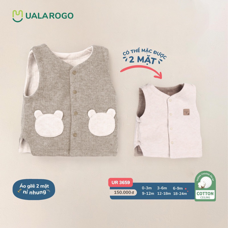Uala Rogo - Áo gile chất nỉ cotton ấm áp, 2 mặt tiện lợi UR 3659