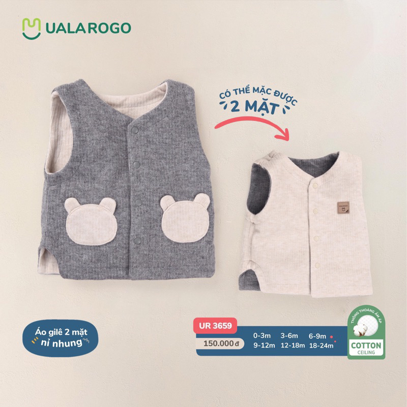 Uala Rogo - Áo gile chất nỉ cotton ấm áp, 2 mặt tiện lợi UR 3659