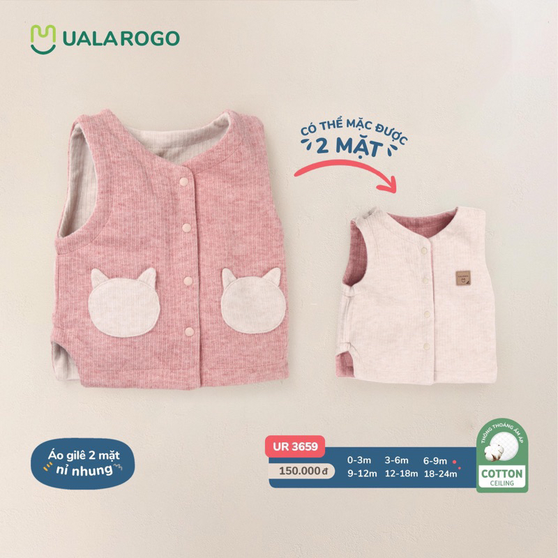 Uala Rogo - Áo gile chất nỉ cotton ấm áp, 2 mặt tiện lợi UR 3659